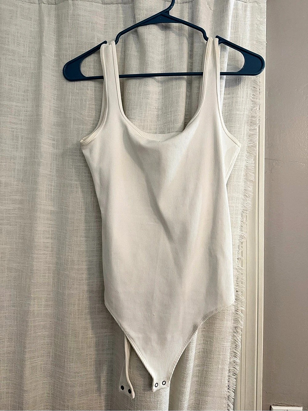 Abercrombie & Fitch Soft A&F Collection Ribbed Scoopneck Tank Bodysuit White